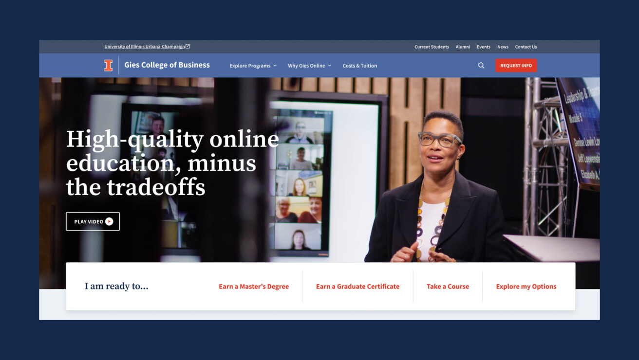 Website homepage for Gies College of Business.
