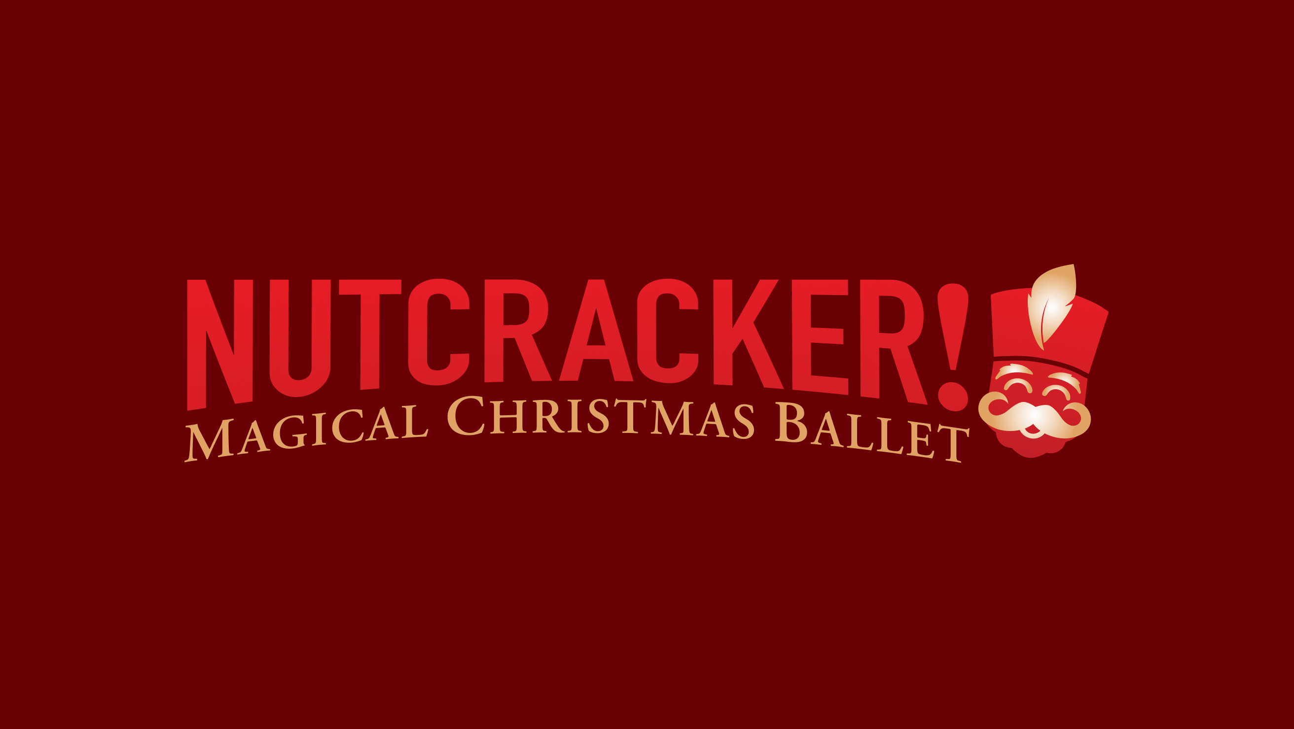 A banner with a maroon background and the text "Nutcracker! Magical Christmas Ballet" next to a logo of a nutcracker head.