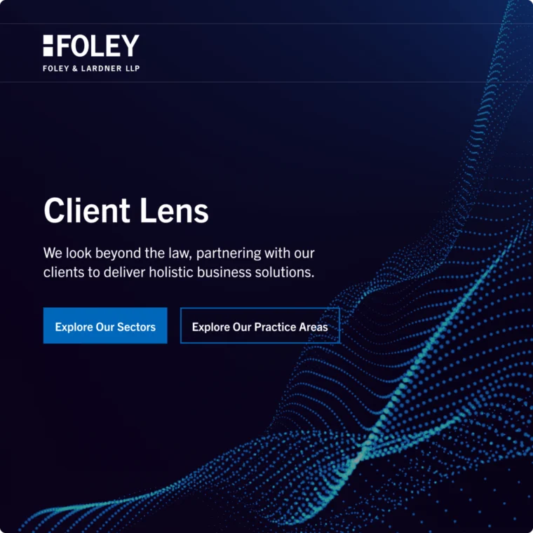 Client Lens. We look beyond the law, partnering with our clients to deliver holistic business solutions." Two buttons: "Explore Our Sectors" and "Explore Our Practice Areas.
