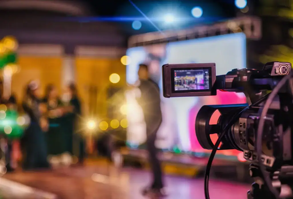 A broadcast camera in a studio.
