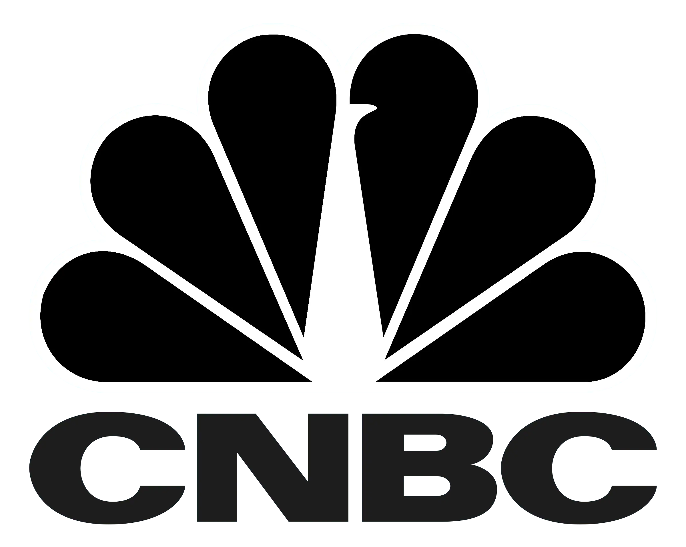 Black and white CNBC logo featuring a stylized peacock design above the bold letters "CNBC.