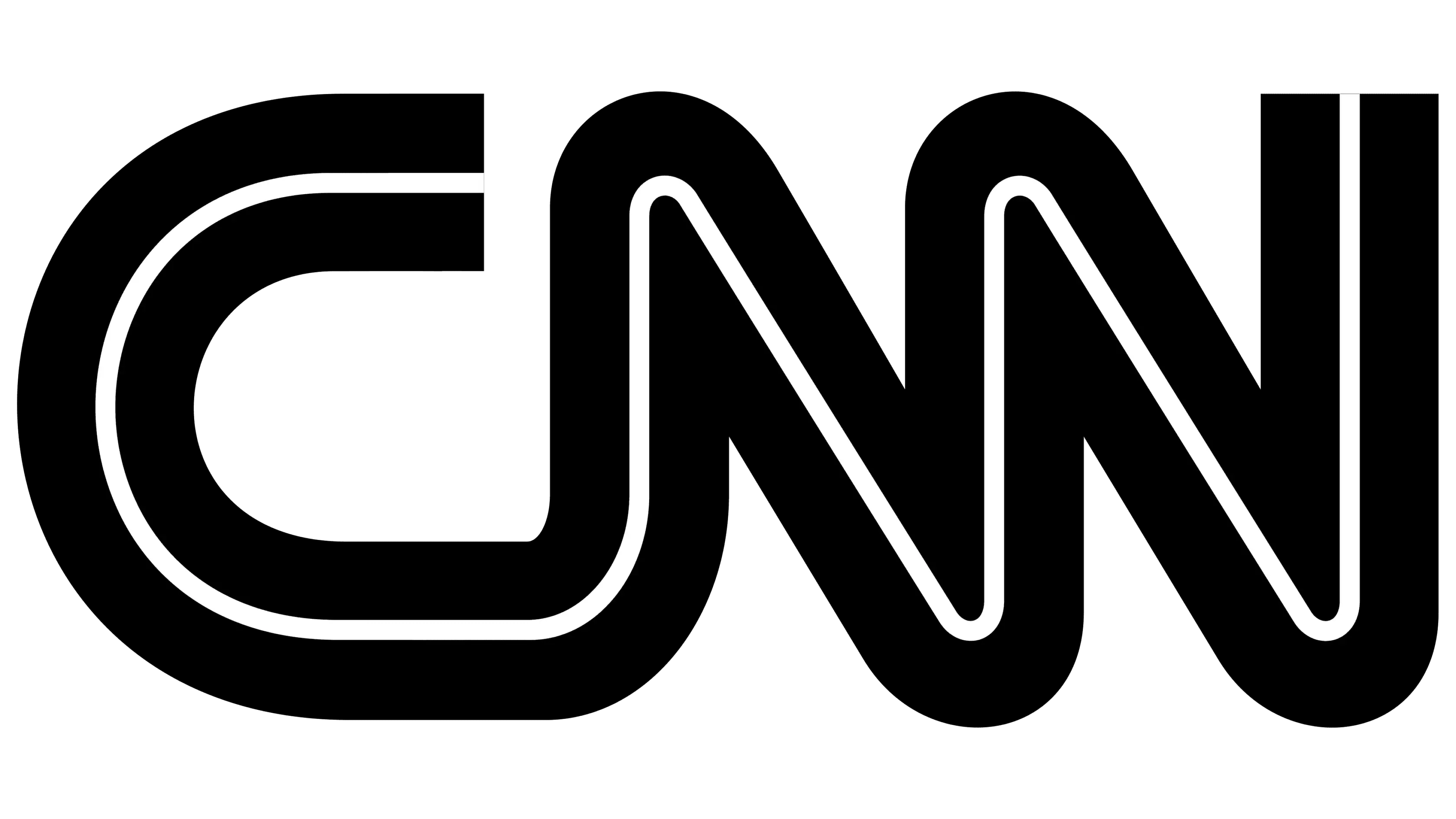 The image displays a minimalist, white outline of the letters "CNN" on a black background.
